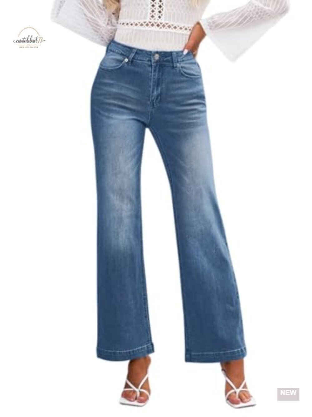 Women's Flare Bell Bottom Jeans Mid Waisted Wide Leg Bootcut Stretchy Denim